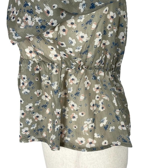 SAINTS & HEARTS FLORAL PRINT PUFF SLEEVES PEASANT‎ BLOUSE GRAY MULTI MEDIUM NWT - Picture 6 of 11